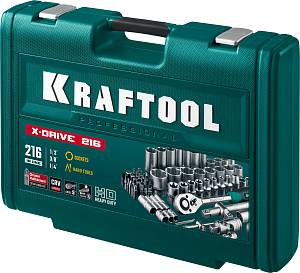 KRAFTOOL X Drive, 216 предм., (1/2″+3/8″+1/4″), универсальный набор инструмента (27888-H216)