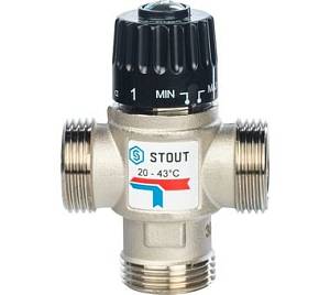 SVM-0020-254325 STOUT Термостатический смесительный клапан для систем отопления и ГВС 1" НР 20-43°С KV 2,5